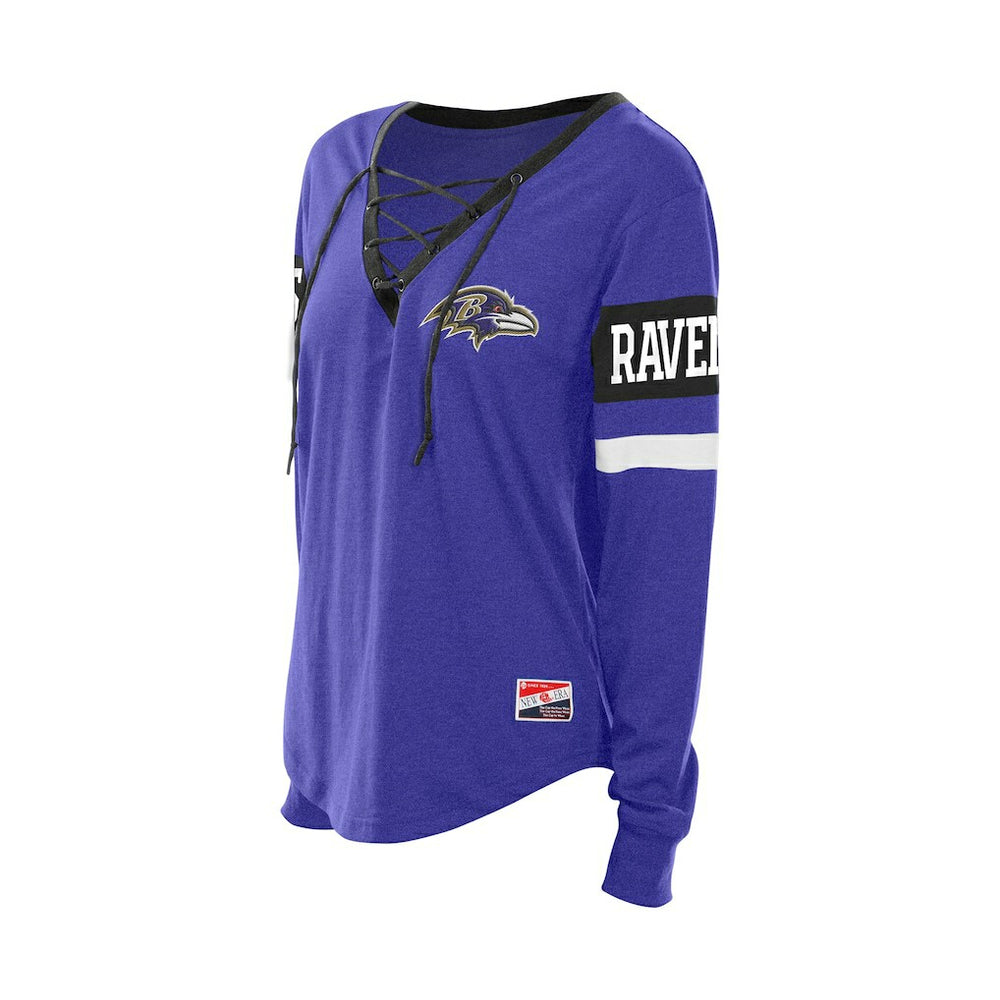 Baltimore Ravens New Era Women's Throwback Lace-Up Long-Sleeve T-Shirt Purple
