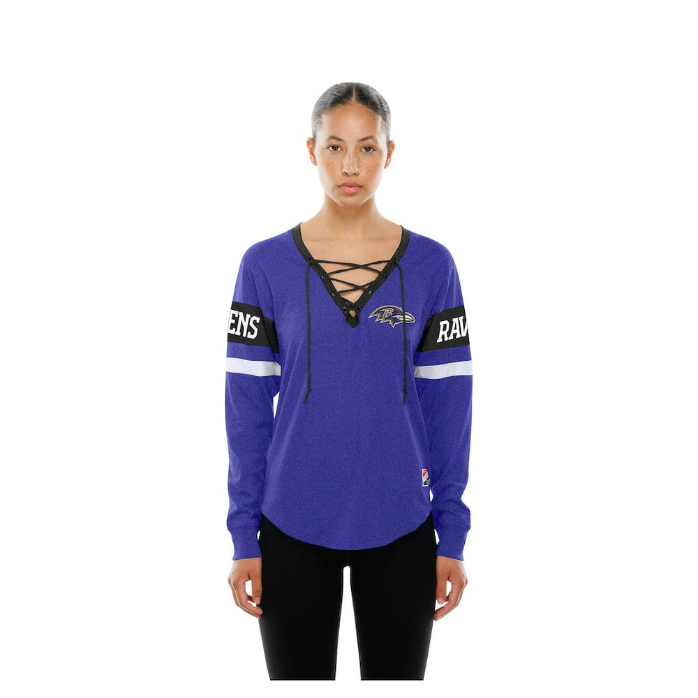 Baltimore Ravens New Era Women's Throwback Lace-Up Long-Sleeve T-Shirt Purple
