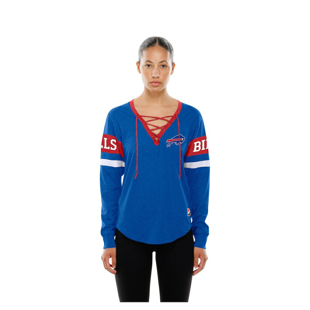 Buffalo Bills New Era Women's Throwback Lace-Up Long-Sleeve T-Shirt Royal