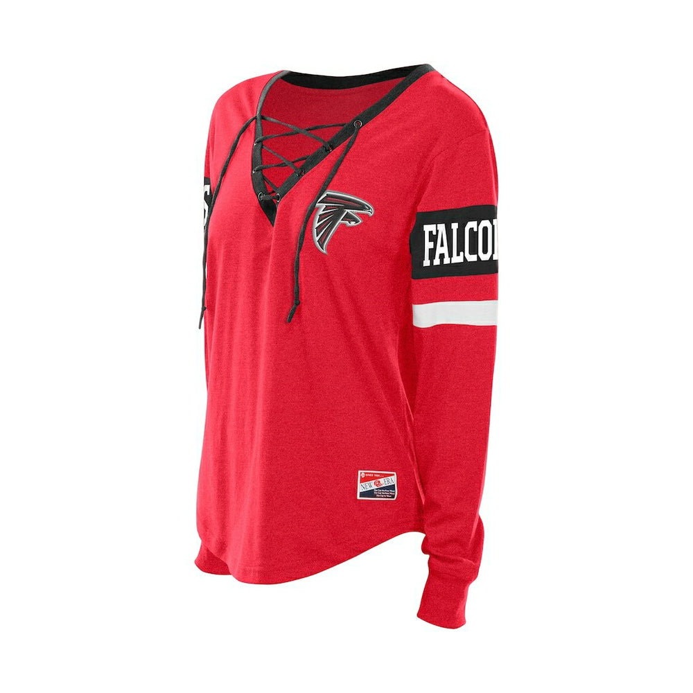 Atlanta Falcons New Era Women's Throwback Lace-Up Long-Sleeve T-Shirt Red