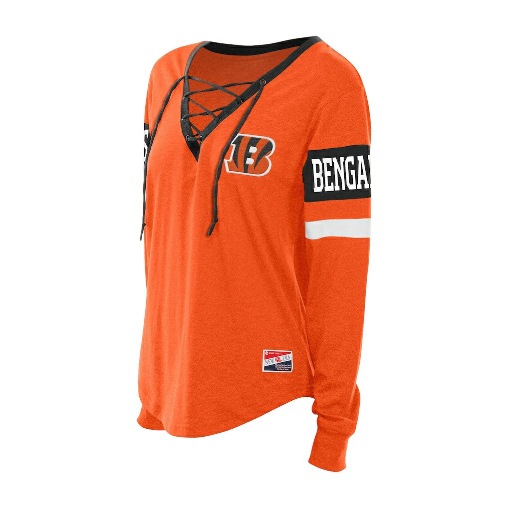 Cincinnati Bengals New Era Women's Throwback Lace-Up Long-Sleeve T-Shirt Orange