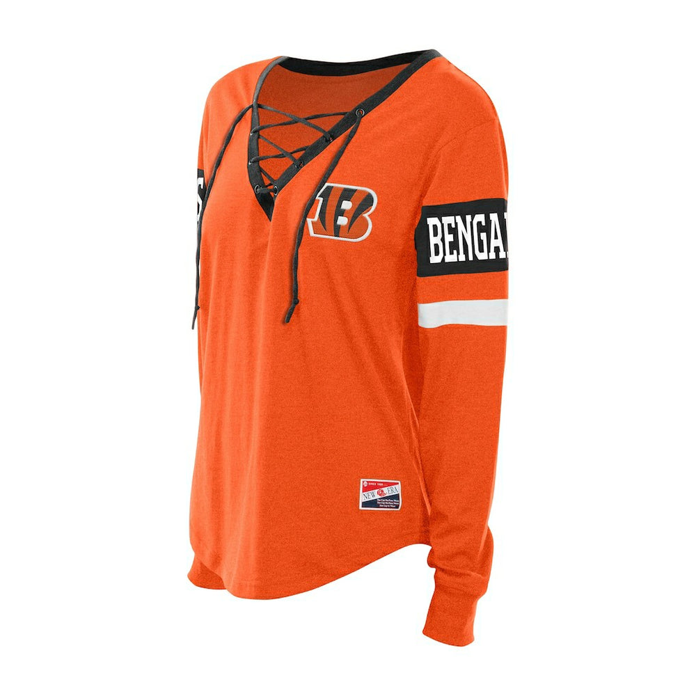 Cincinnati Bengals New Era Women's Throwback Lace-Up Long-Sleeve T-Shirt Orange