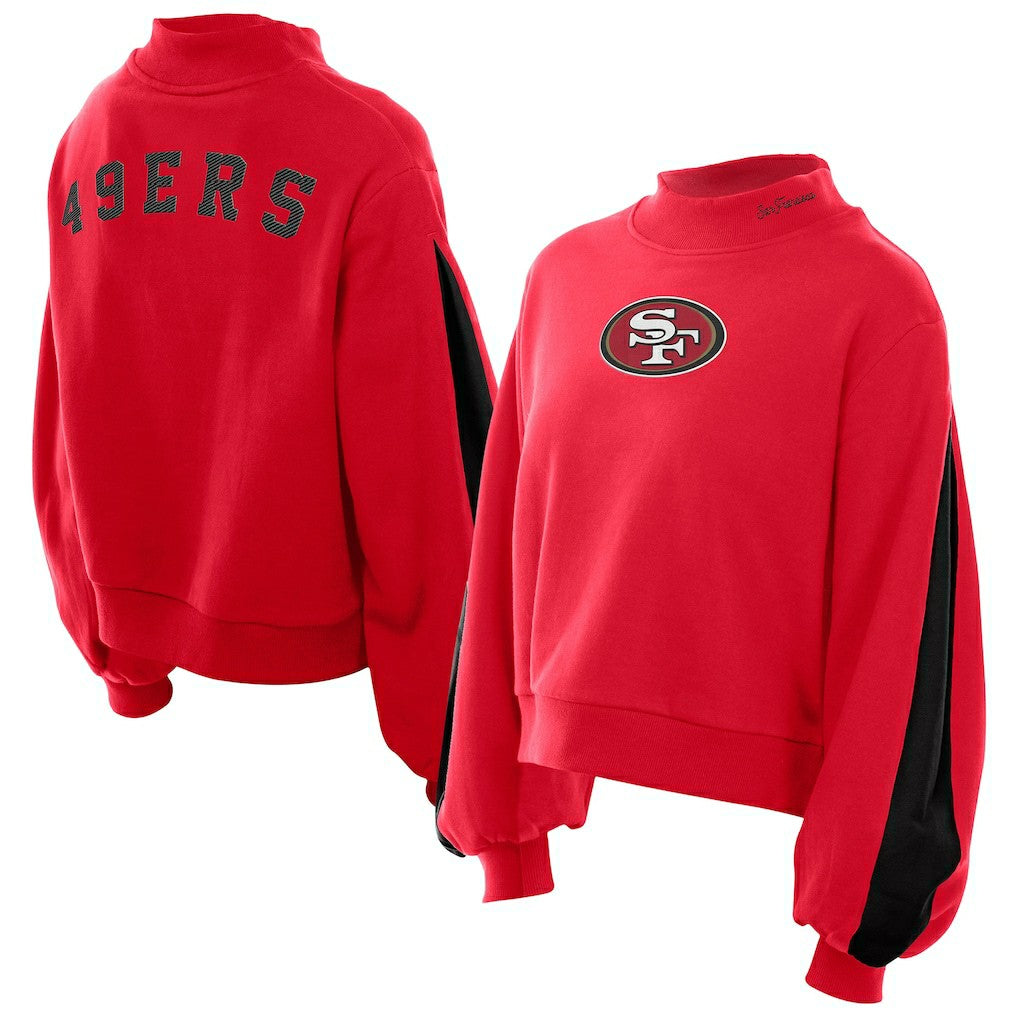 San Francisco 49ers New Era Women's Sport Night Mock Neck Balloon Sleeve Pullover Sweatshirt Scarlet