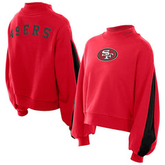 San Francisco 49ers New Era Women's Sport Night Mock Neck Balloon Sleeve Pullover Sweatshirt Scarlet