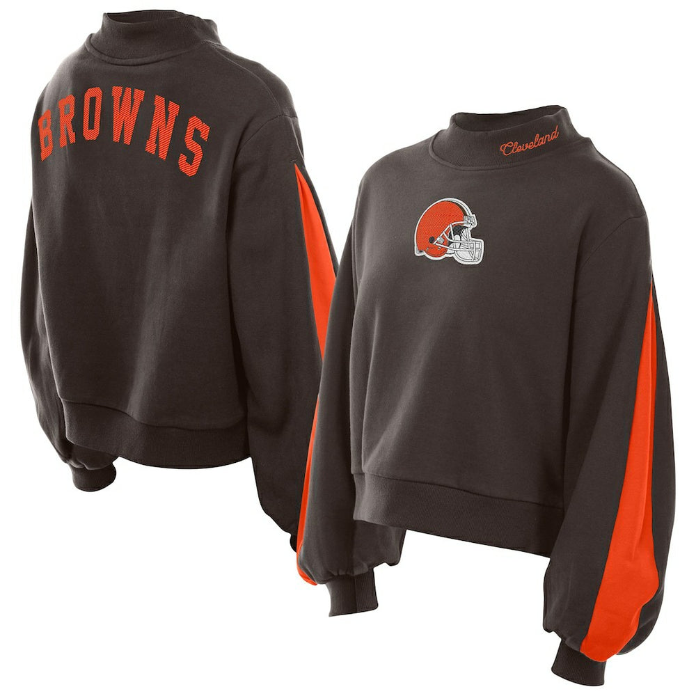 Cleveland Browns New Era Women's Sport Night Mock Neck Balloon Sleeve Pullover Sweatshirt Brown