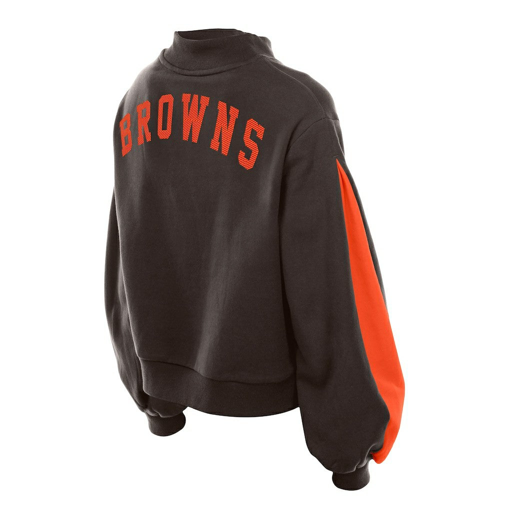 Cleveland Browns New Era Women's Sport Night Mock Neck Balloon Sleeve Pullover Sweatshirt Brown