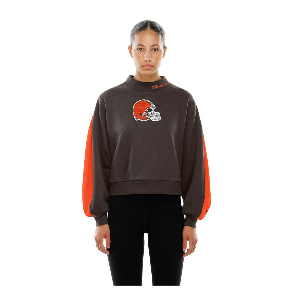 Cleveland Browns New Era Women's Sport Night Mock Neck Balloon Sleeve Pullover Sweatshirt Brown
