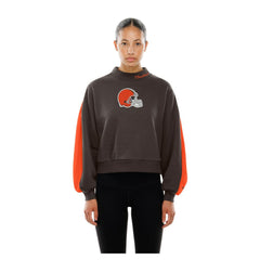 Cleveland Browns New Era Women's Sport Night Mock Neck Balloon Sleeve Pullover Sweatshirt Brown