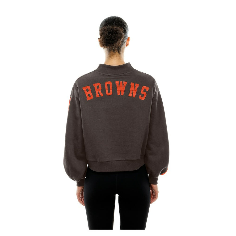 Cleveland Browns New Era Women's Sport Night Mock Neck Balloon Sleeve Pullover Sweatshirt Brown