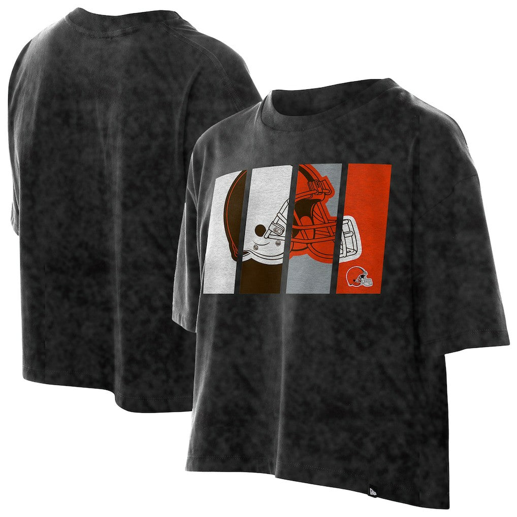 Cleveland Browns New Era Women's Boxy Cropped Sport Night Mineral Wash T-Shirt Black