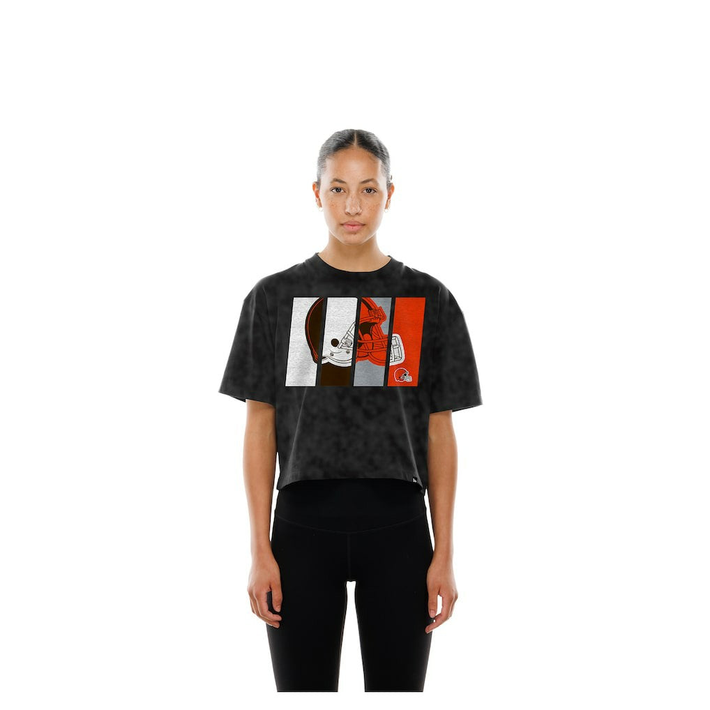 Cleveland Browns New Era Women's Boxy Cropped Sport Night Mineral Wash T-Shirt Black