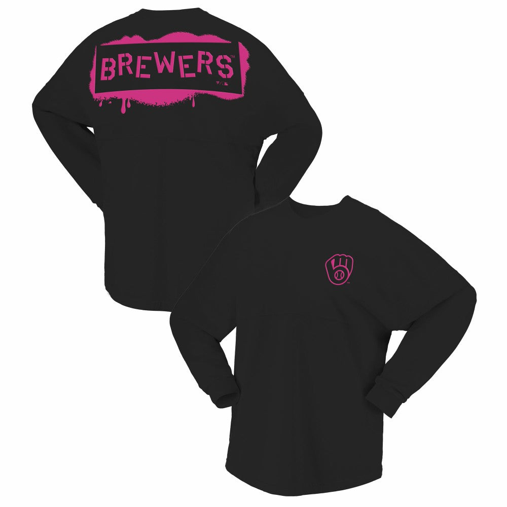 Milwaukee Brewers Fanatics Women's Neon Jersey Long Sleeve T-Shirt - Black Jerseys
