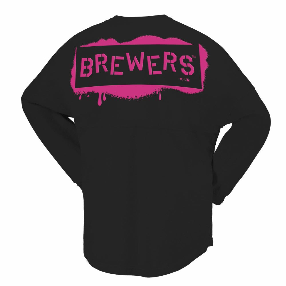 Milwaukee Brewers Fanatics Women's Neon Jersey Long Sleeve T-Shirt - Black Jerseys