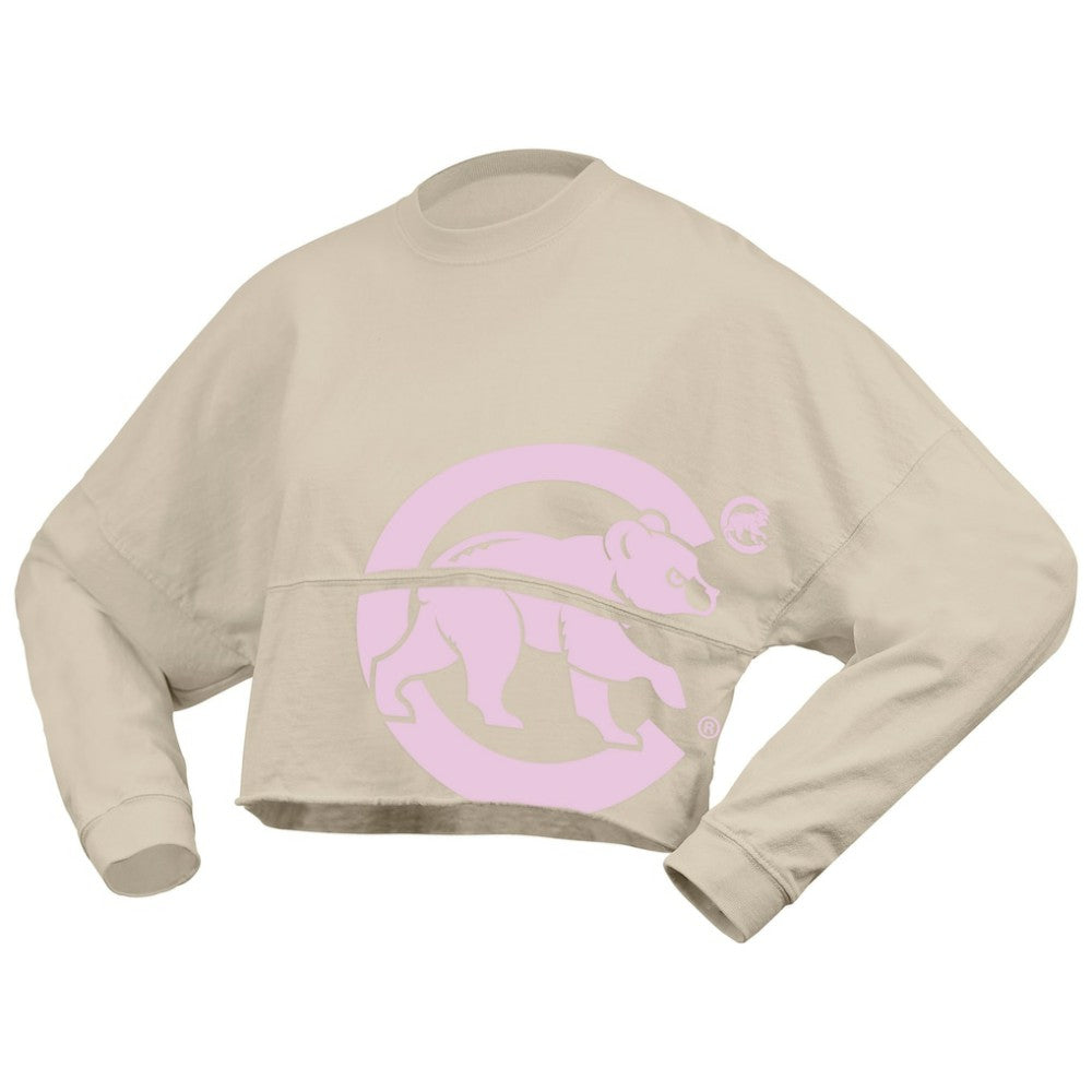 Chicago Cubs Fanatics Women's Floral Preppy Cropped Long Sleeve T-Shirt - Cream T-shirts