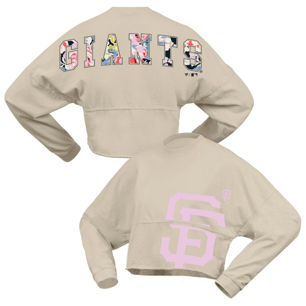 San Francisco Giants Fanatics Women's Floral Preppy Cropped Long Sleeve T-Shirt - Cream T-shirts