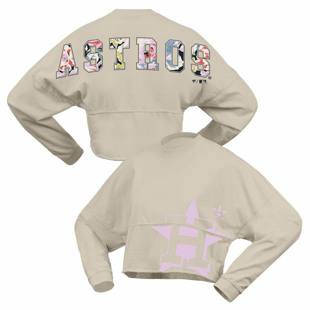 Houston Astros Fanatics Women's Floral Preppy Cropped Long Sleeve T-Shirt - Cream T-shirts
