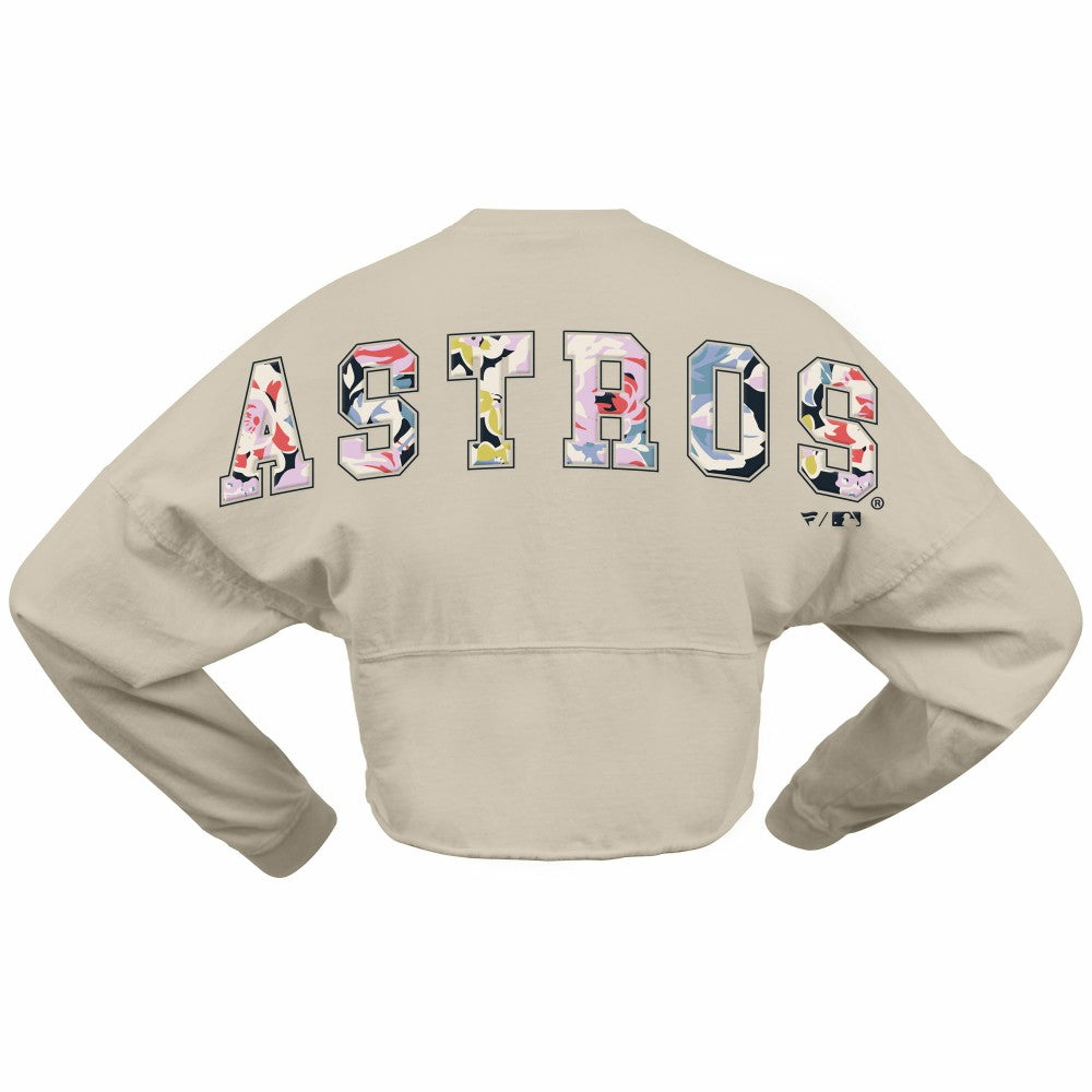 Houston Astros Fanatics Women's Floral Preppy Cropped Long Sleeve T-Shirt - Cream T-shirts