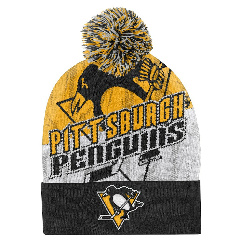 NHL Pittsburgh Penguins Outerstuff Youth New Edge Cuffed Knit Hat with Pom - Black