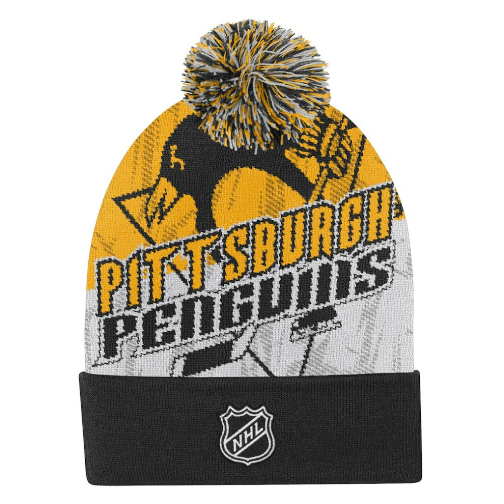NHL Pittsburgh Penguins Outerstuff Youth New Edge Cuffed Knit Hat with Pom - Black