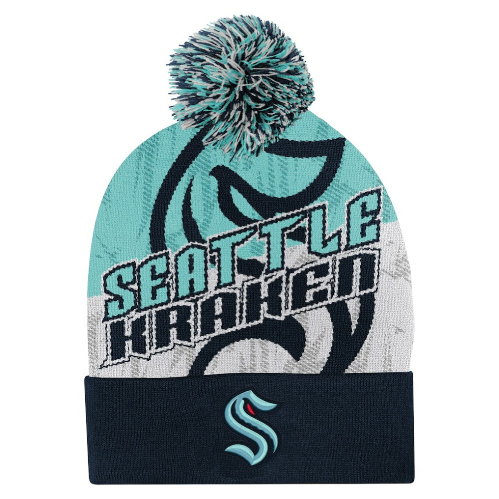 NHL Seattle Kraken Outerstuff Youth New Edge Cuffed Knit Hat with Pom - Navy