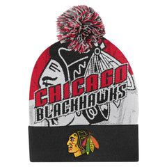NHL Chicago Blackhawks Outerstuff Youth New Edge Cuffed Knit Hat with Pom - Red