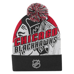 NHL Chicago Blackhawks Outerstuff Youth New Edge Cuffed Knit Hat with Pom - Red