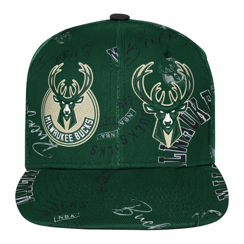 Milwaukee Bucks Outerstuff Youth Street Hooper Allover Print Snapback Hat Hunter Green
