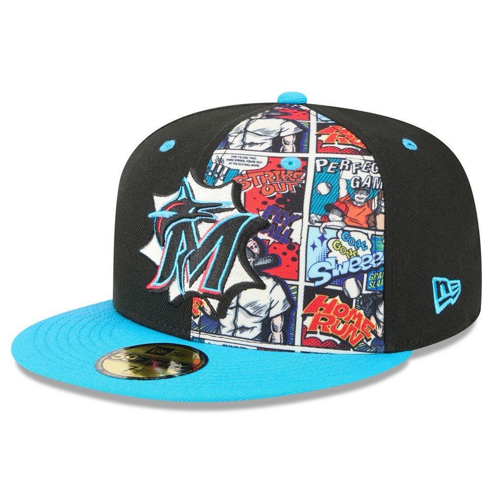 Miami Marlins New Era 2025 MLB Diamond Hero Edition 59FIFTY Fitted Hat - Black/Blue Hats