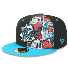 Miami Marlins New Era 2025 MLB Diamond Hero Edition 59FIFTY Fitted Hat - Black/Blue Hats
