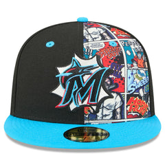 Miami Marlins New Era 2025 MLB Diamond Hero Edition 59FIFTY Fitted Hat - Black/Blue Hats