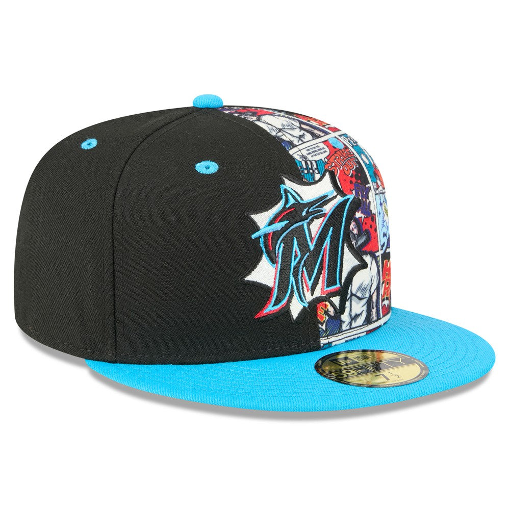 Miami Marlins New Era 2025 MLB Diamond Hero Edition 59FIFTY Fitted Hat - Black/Blue Hats