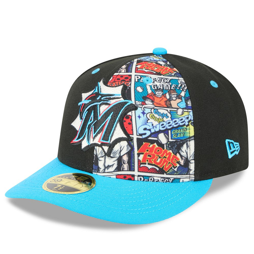 Miami Marlins New Era 2025 MLB Diamond Hero Edition Low Profile 59FIFTY Fitted Hat - Black/Blue Hats