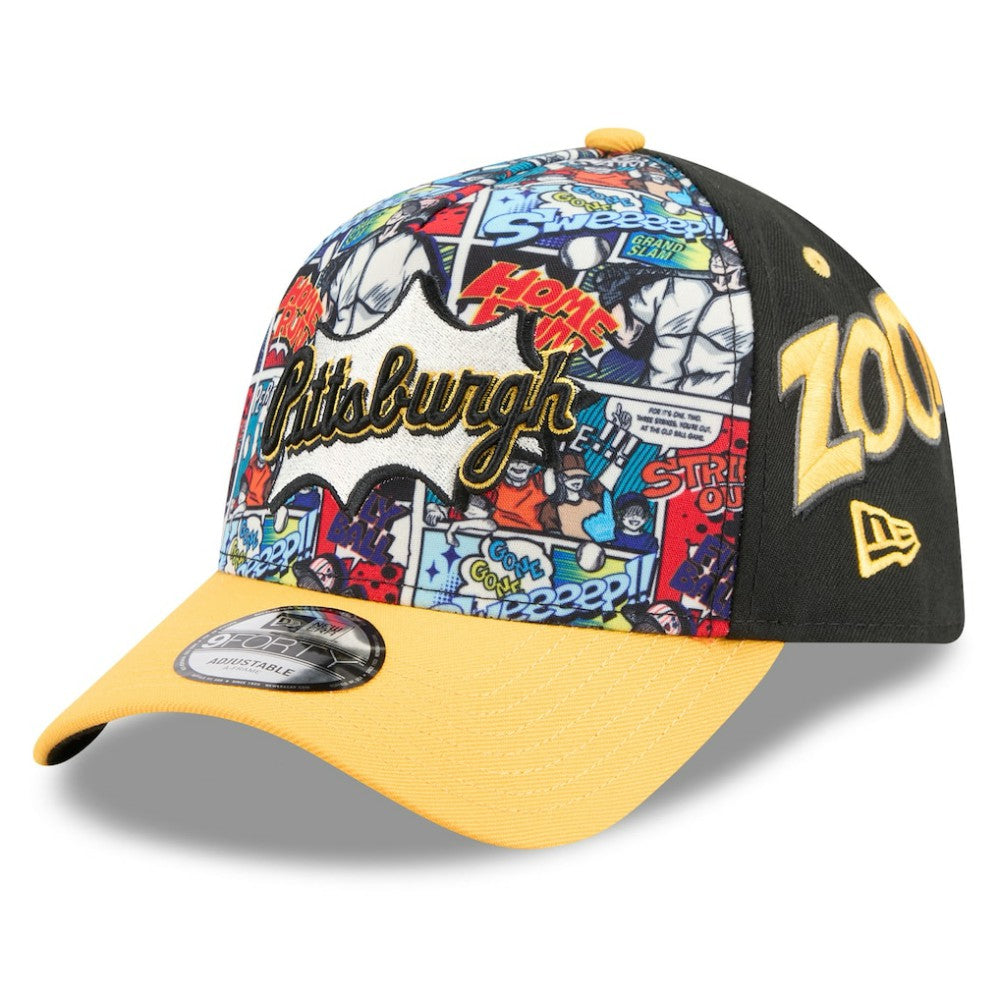 Pittsburgh Pirates New Era Youth 2025 MLB Diamond Hero Edition A-Frame 9FORTY Adjustable Hat - Black/Gold Hats