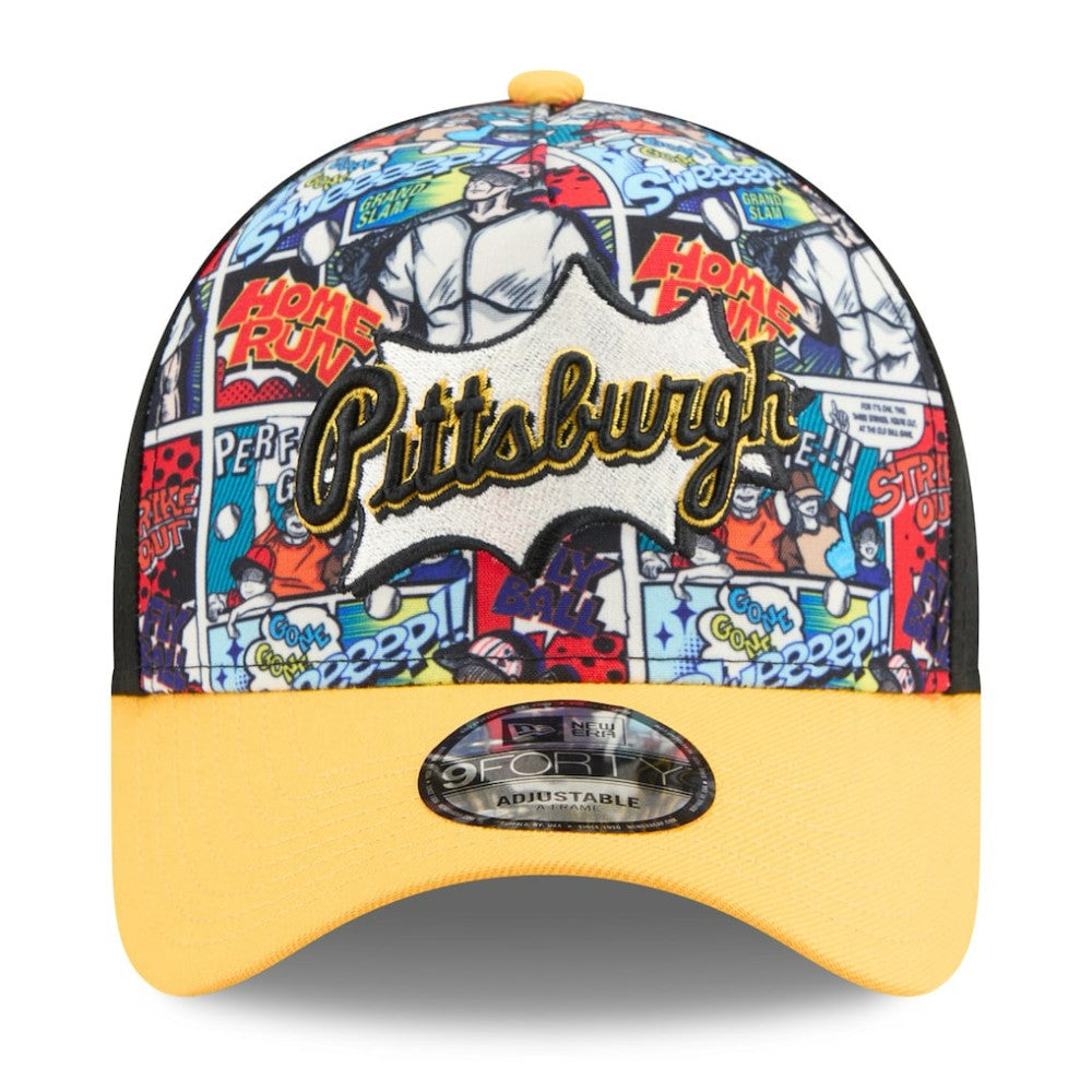 Pittsburgh Pirates New Era Youth 2025 MLB Diamond Hero Edition A-Frame 9FORTY Adjustable Hat - Black/Gold Hats