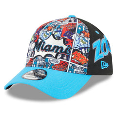 Miami Marlins New Era Youth 2025 MLB Diamond Hero Edition A-Frame 9FORTY Adjustable Hat - Black/Blue Hats