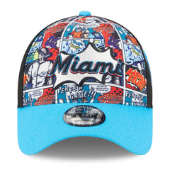 Miami Marlins New Era Youth 2025 MLB Diamond Hero Edition A-Frame 9FORTY Adjustable Hat - Black/Blue Hats