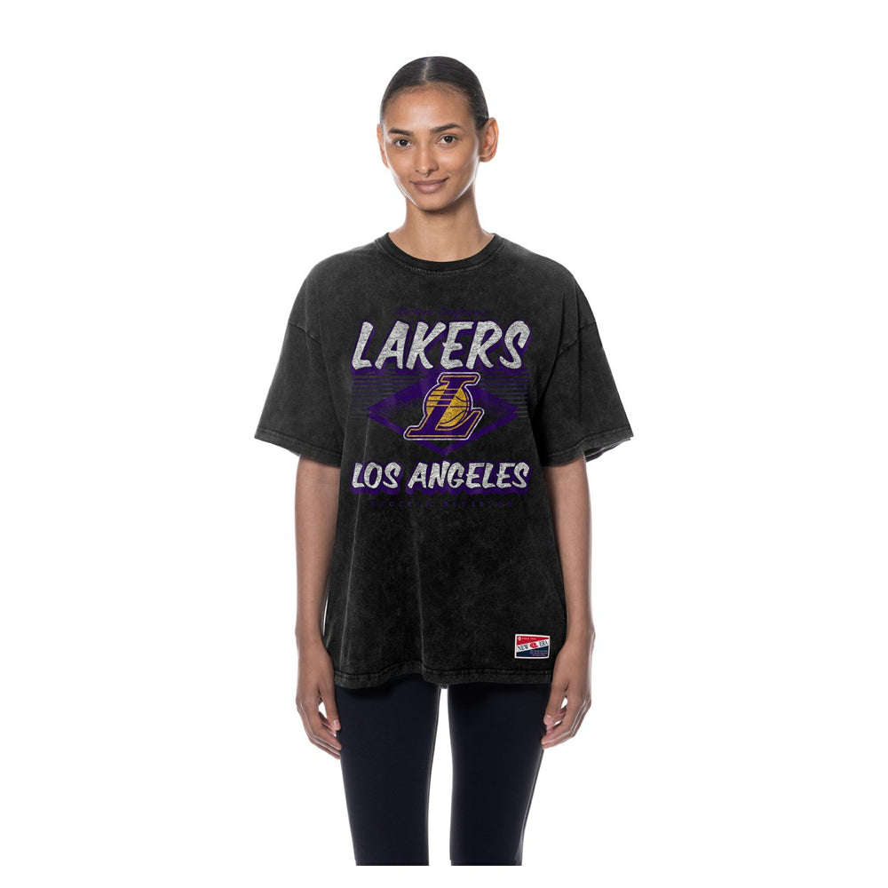 Los Angeles Lakers Women's Throwback Mineral Wash Oversized T-Shirt Black