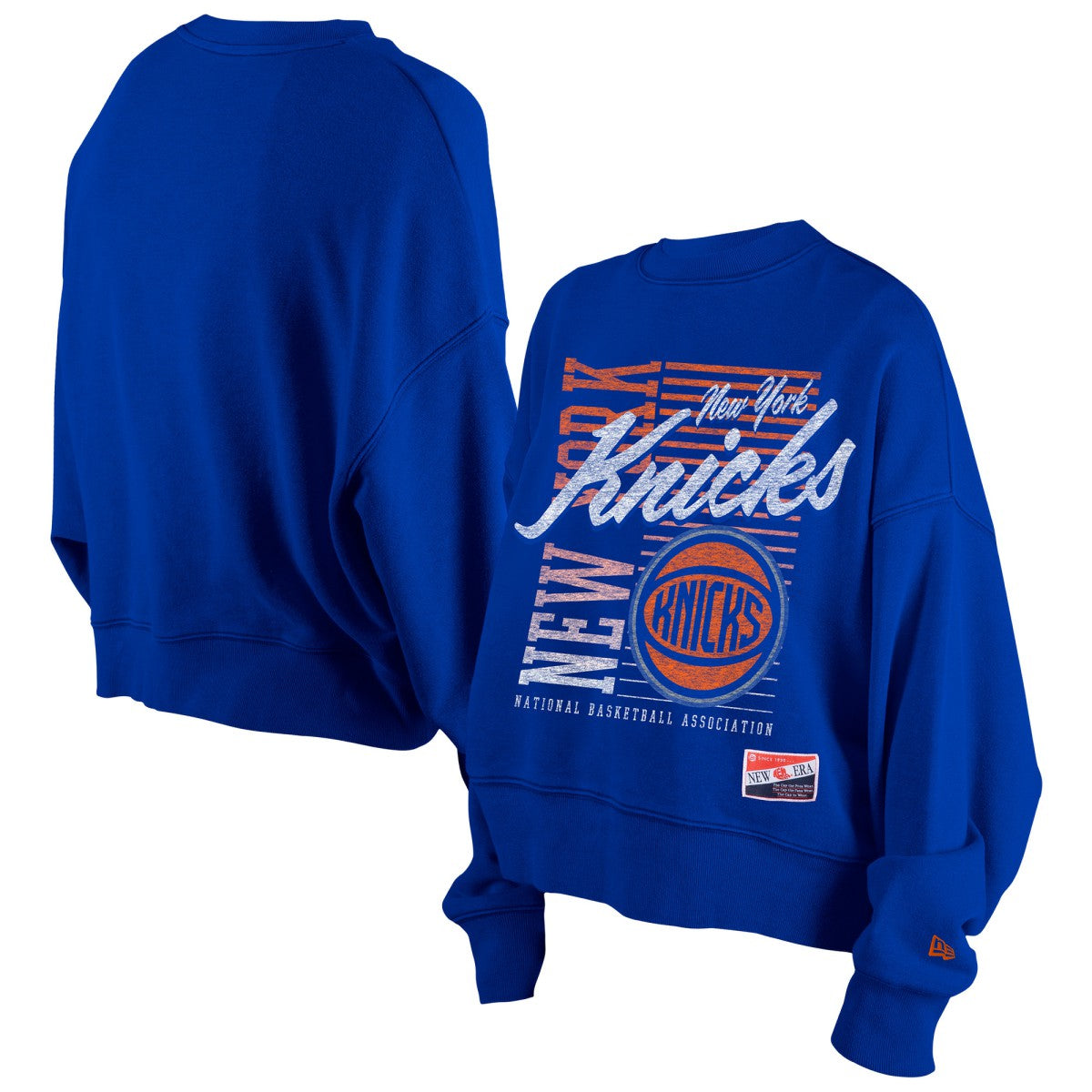 New York Knicks Women's Boxy Throwback Mineral Wash Sweatshirt Blue