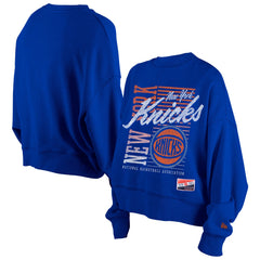 New York Knicks Women's Boxy Throwback Mineral Wash Sweatshirt Blue