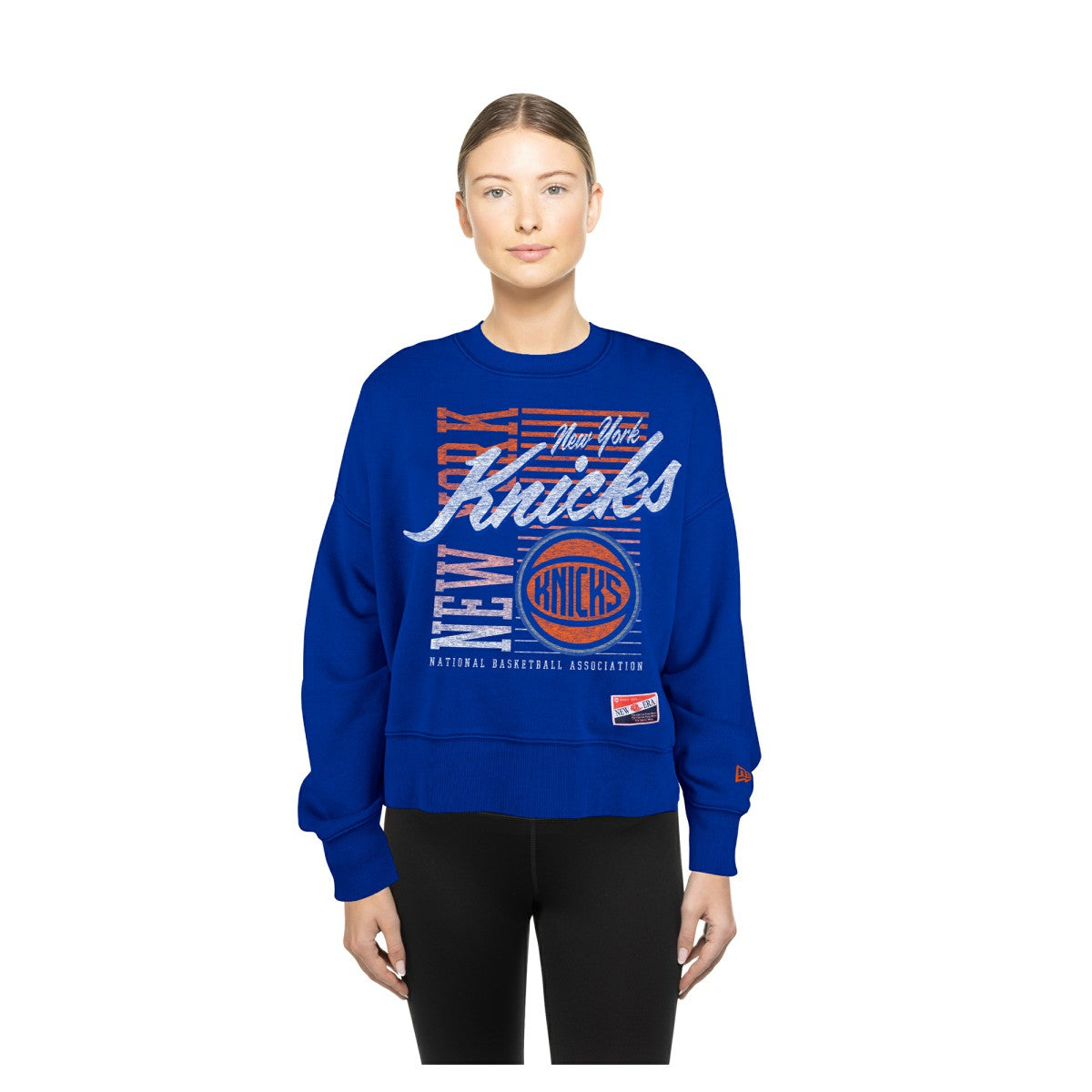 New York Knicks Women's Boxy Throwback Mineral Wash Sweatshirt Blue