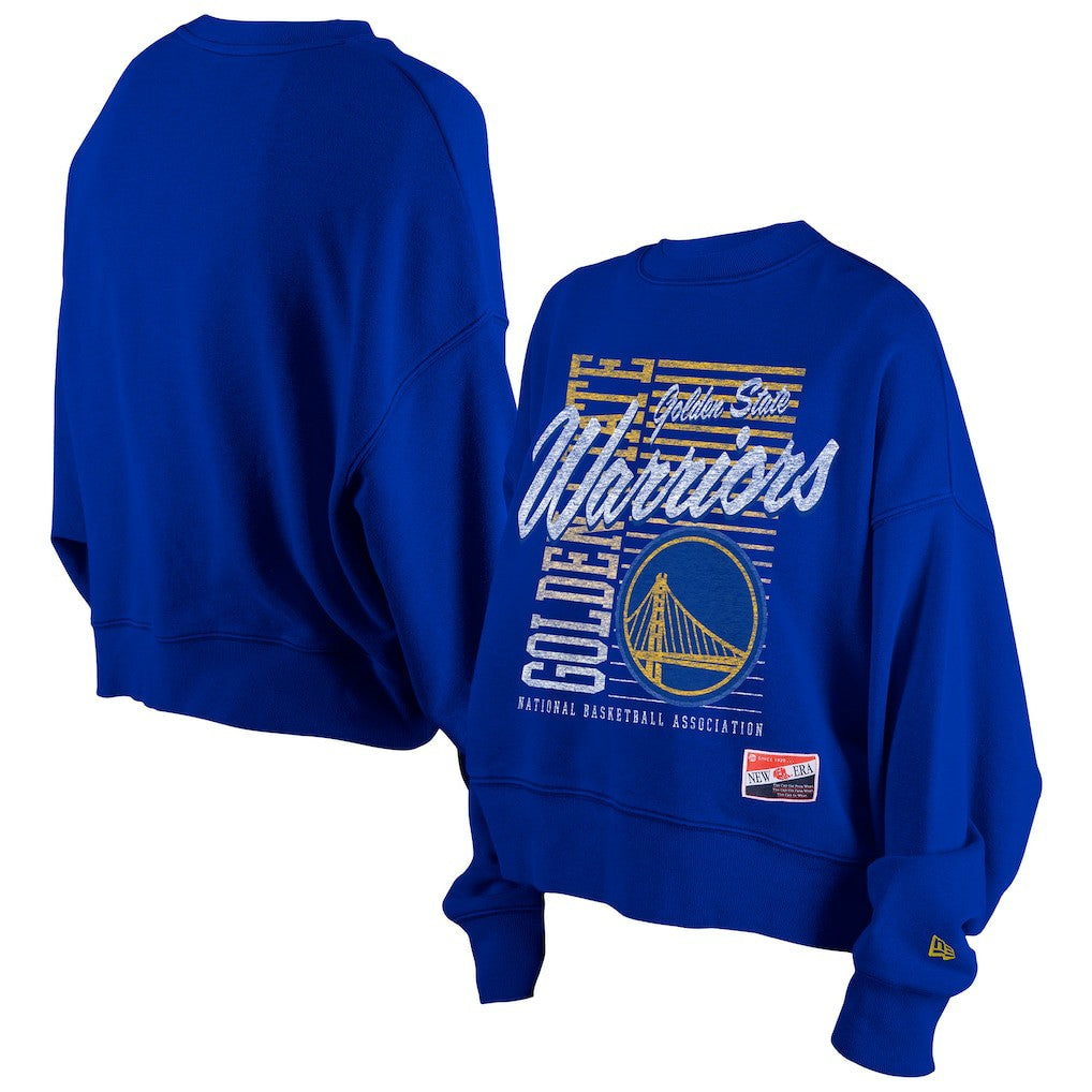 Golden State Warriors Women's Boxy Throwback Mineral Wash Sweatshirt Royal