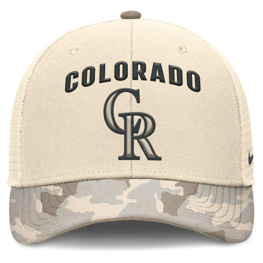 Colorado Rockies Nike Camo Natural Pack Rise Adjustable Trucker Hat - Natural Hats
