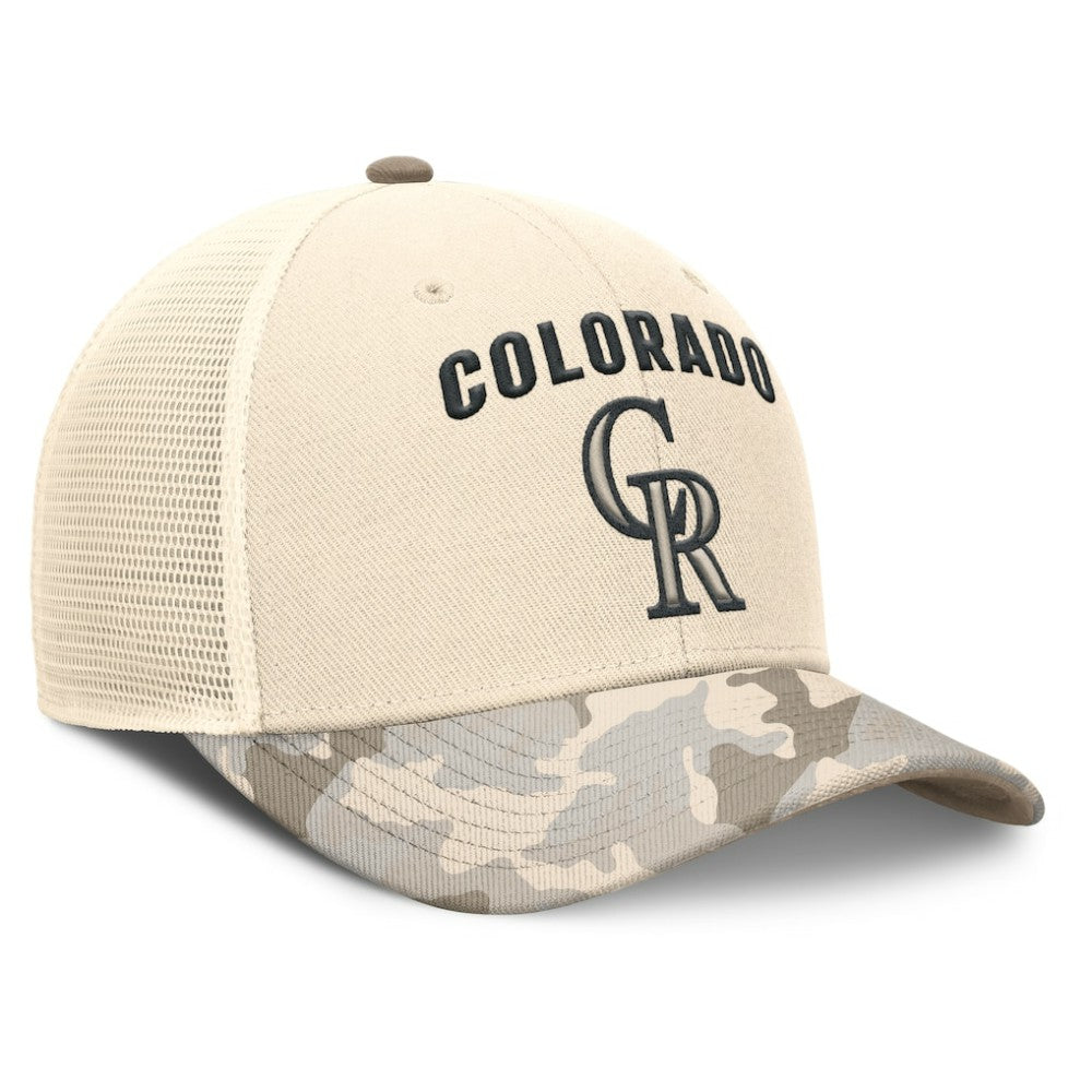 Colorado Rockies Nike Camo Natural Pack Rise Adjustable Trucker Hat - Natural Hats