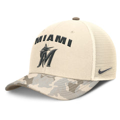 Miami Marlins Nike Camo Natural Pack Rise Adjustable Trucker Hat - Natural Hats