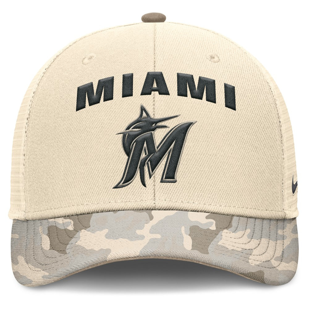 Miami Marlins Nike Camo Natural Pack Rise Adjustable Trucker Hat - Natural Hats
