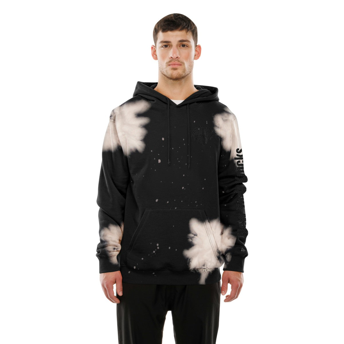 New York Knicks Injection Bleached Out Raw Edge Hoodie Black