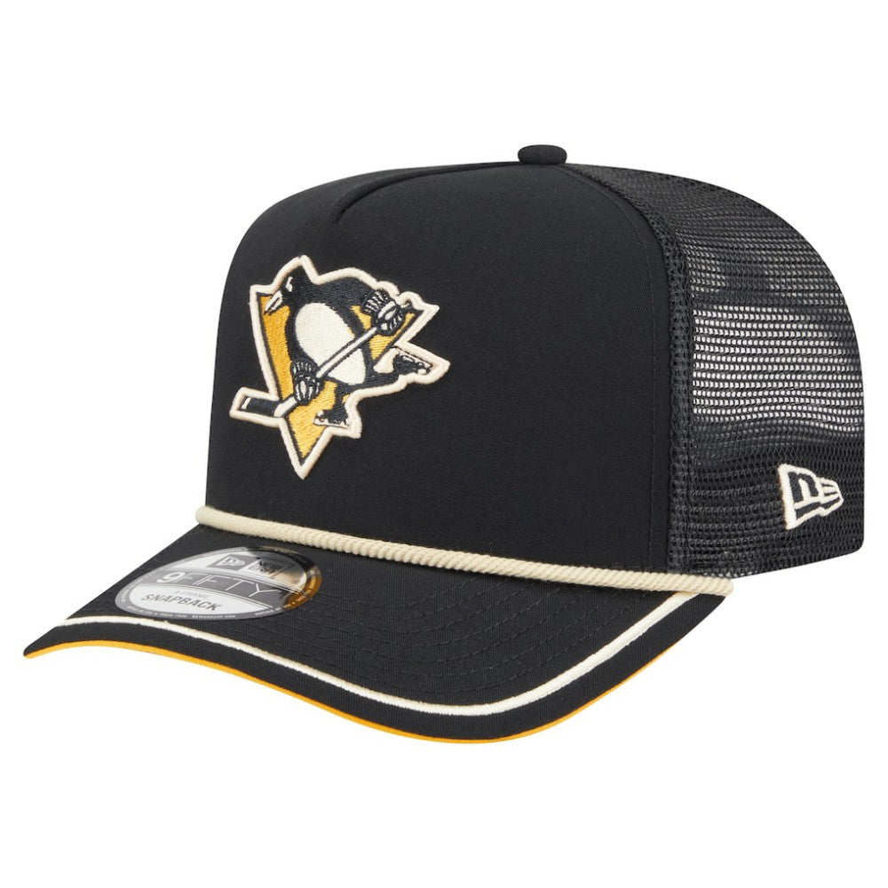 NHL Pittsburgh Penguins New Era Vintage Team Rope A-Frame 9FIFTY Snapback Hat - Black