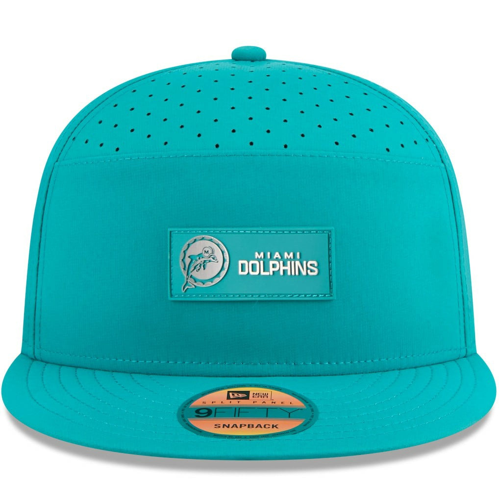 Miami Dolphins New Era 2025 Sideline Throwback Split Panel 9FIFTY Snapback Hat Aqua