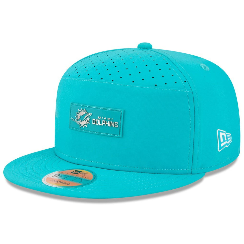 Miami Dolphins New Era 2025 Sideline Split Panel 9FIFTY Snapback Hat Aqua