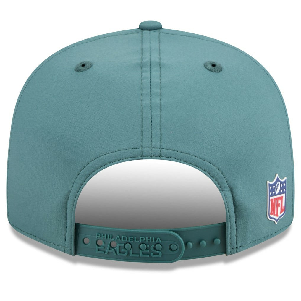 Philadelphia Eagles New Era 2025 Sideline Split Panel 9FIFTY Snapback Hat Midnight Green
